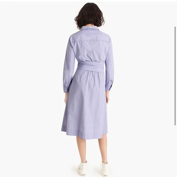 J CREW Blue Tie-Waist Shirtdress in End-On-End Cotton - J5419 - Sz 0 - Picture 3 of 13